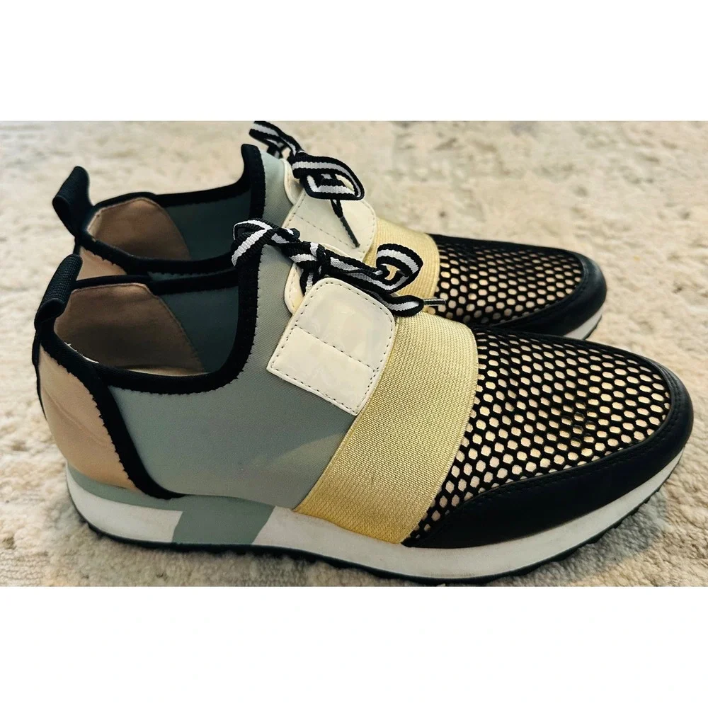 Steve Madden Cutout Mesh Sneakers Women's Size 6.5 Mint‎ Gold Black White